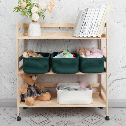 Small Woven Storage Baskets 13“X9”X5“ Decorative Rope Bins for Organizing Shelves, Closets, and