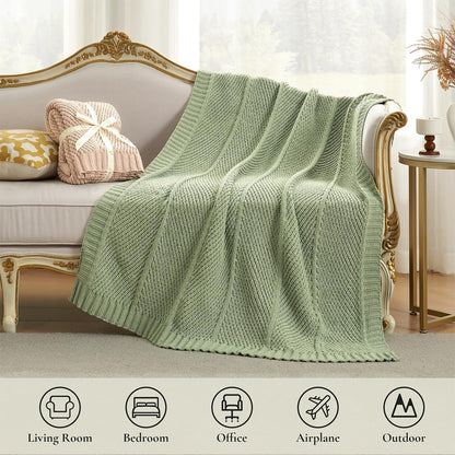 Amélie Home Chenille Knit Throw Blanket for Couch, Chevron Texture Decorative Soft Blanket for