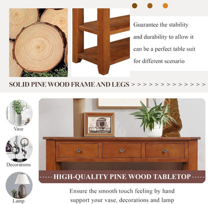 Solid Wood Console Table Entryway Table with Storage Drawers and Bottom Shelf Sofa Table for Entry