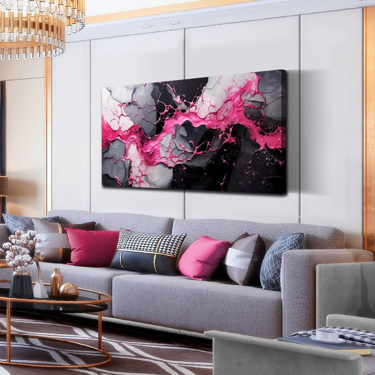 GUGIKA Abstract Wall Art for Living Room, Pink Canvas Wall Decor for Girls Bedroom Decor, Pigment