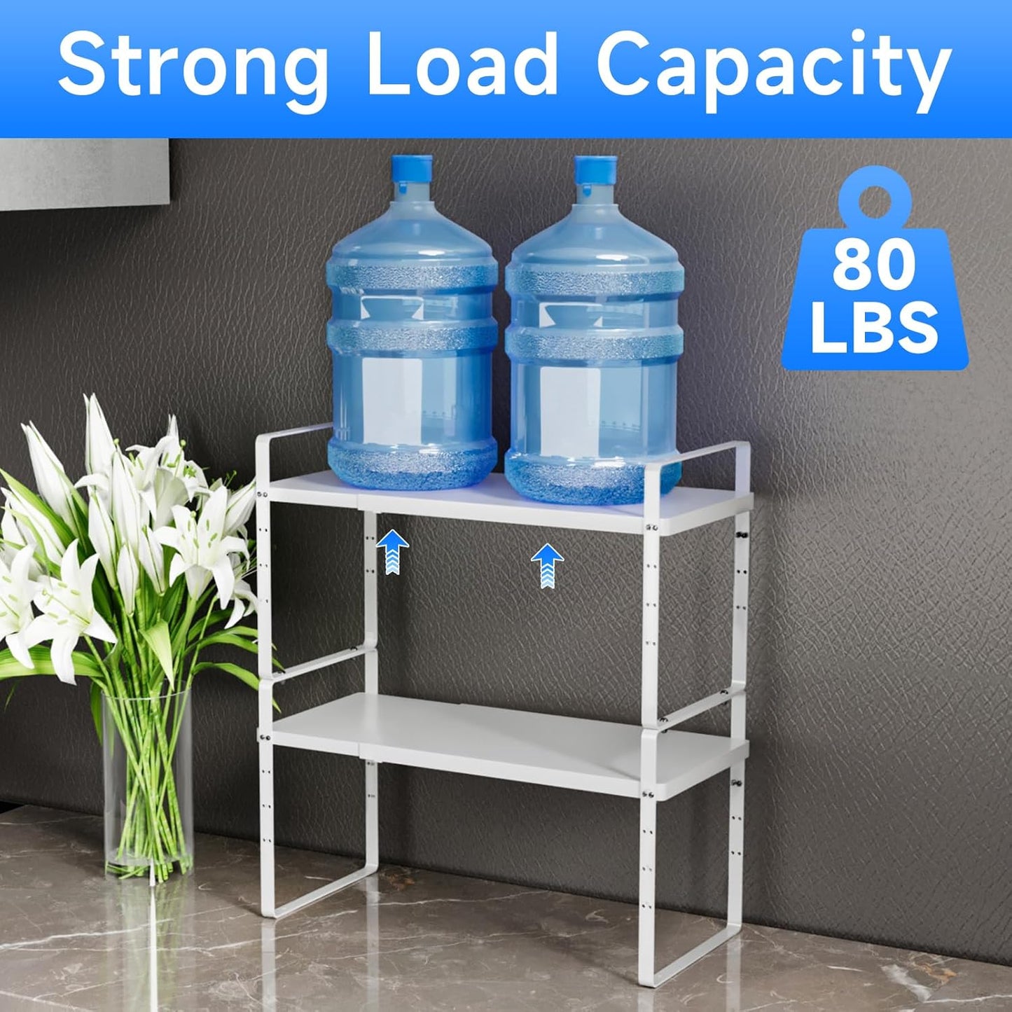 Expandable Cabinet Shelf Organizer, Stackable Kitchen Pantry Counter Storage, Adjustable Closet