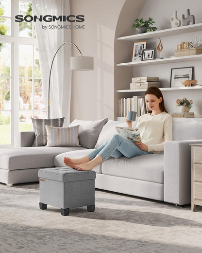 SONGMICS Storage Ottoman, Small Ottoman Foot Rest with Legs, 12.6 x 15.8 x 13.2 Inches Foot Stool