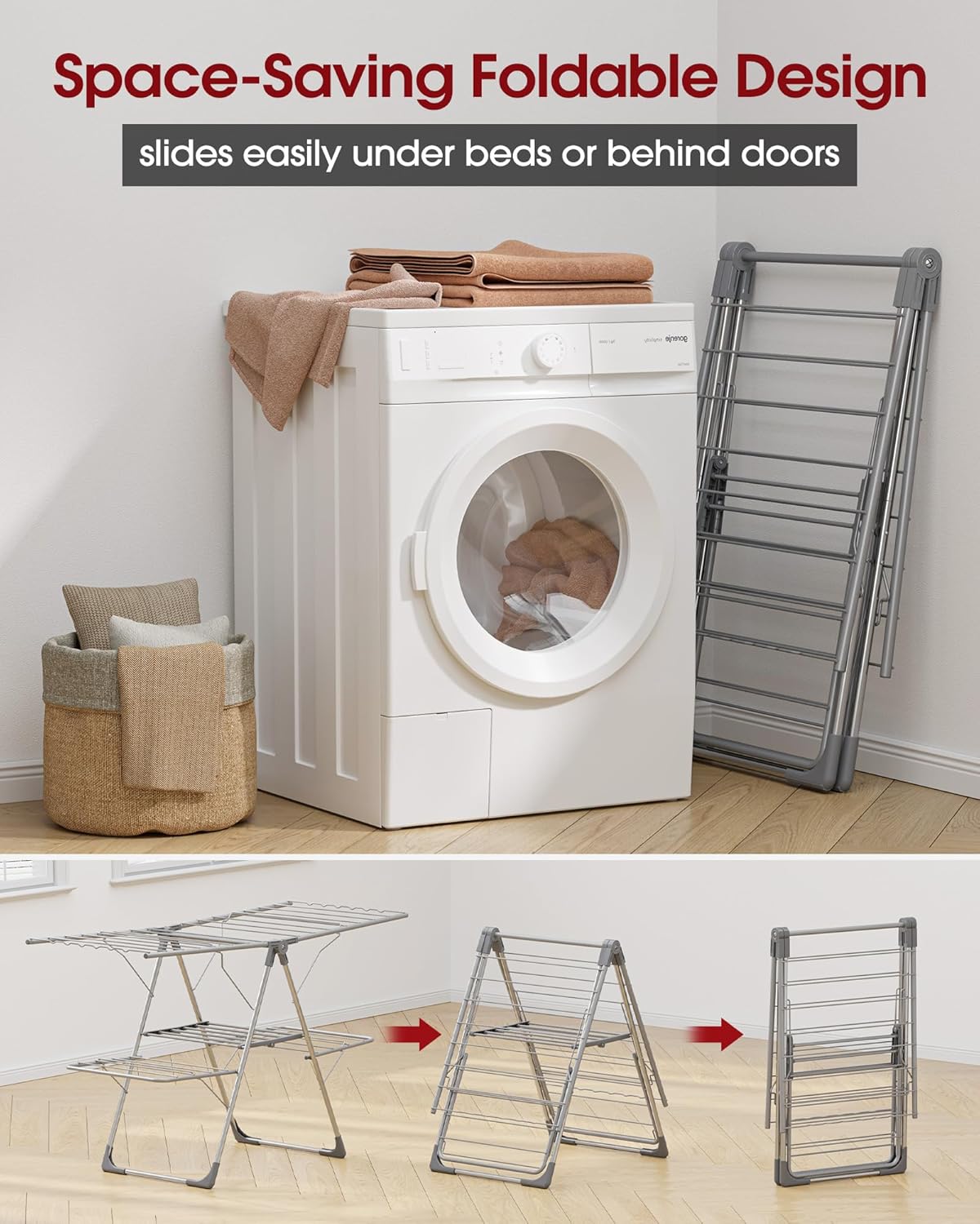 Clothes Drying Rack - Foldable Laundry Drying Rack for Clothing & Bedding, Easy-to-Assemble