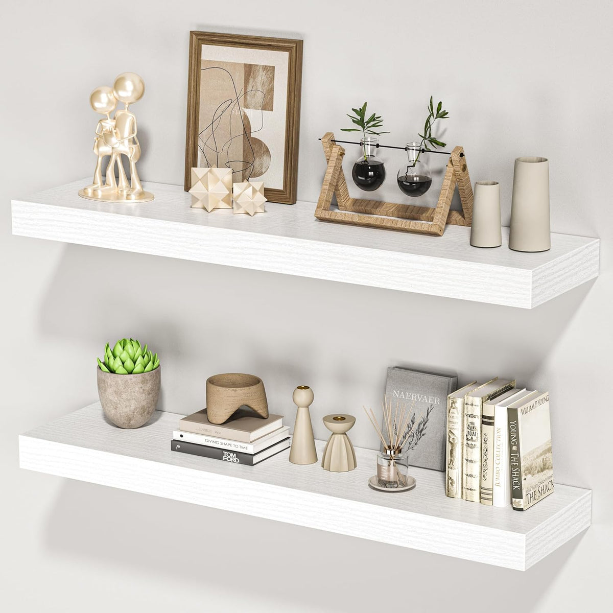 Floating Shelves for Wall, 31.5" W x 6.7" D x 1.5" H, Wooden Wall Mounted Display Shelves with
