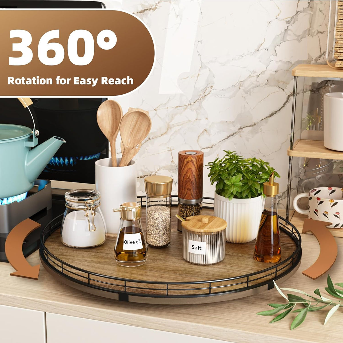Acacia Wood 18" Lazy Susan Turntable Organizer for Table Top, Farmhouse Large Round Lazy Susan for