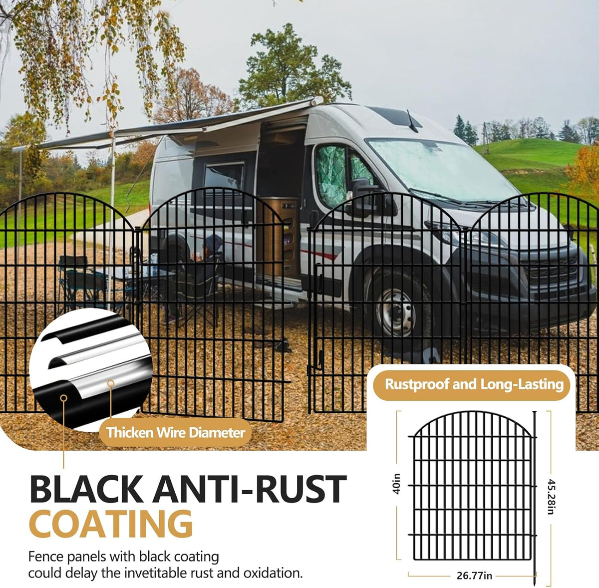 10 Panels Decorative Garden Fence with Lock, 40in (H) X 21.92ft (L) No Dig Dog Fences Outdoor for