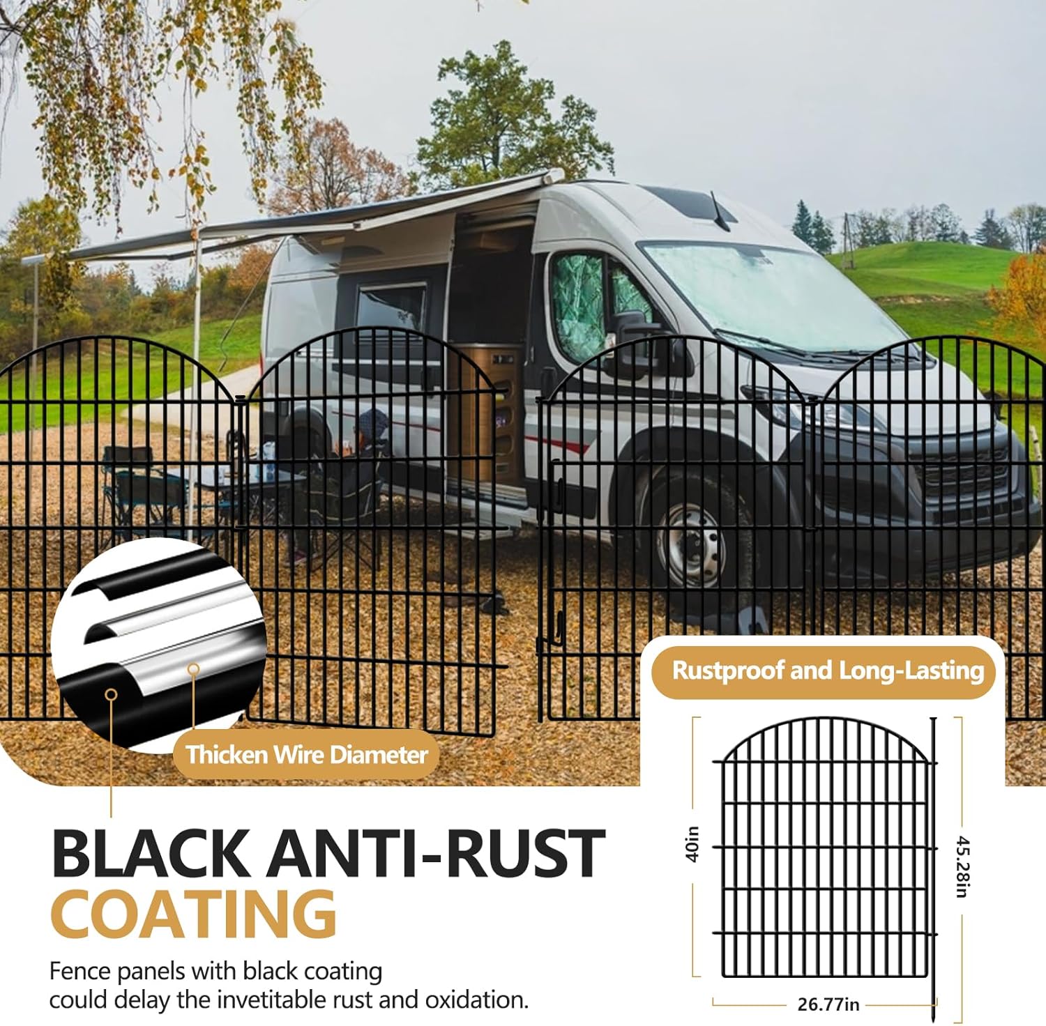 10 Panels Decorative Garden Fence with Lock, 40in (H) X 21.92ft (L) No Dig Dog Fences Outdoor for