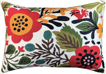 Lumbar Cream Suzani Cushions - Boho Floral Throw Pillows | Outdoor Pillows & Chair Cushions - Hand