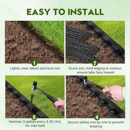 No Dig Landscape Edging 2" x 66FT Kit, Plastic Edging for Landscaping with 200 Spikes, for Garden