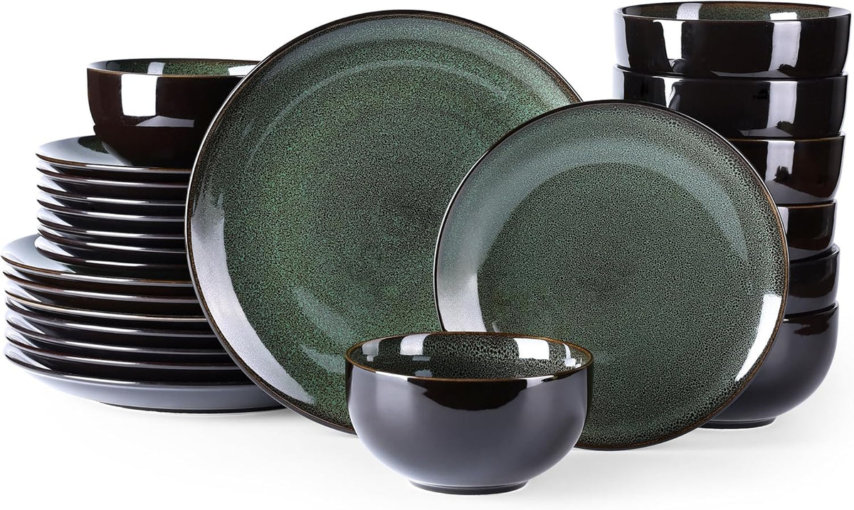 LERATIO Ceramic Dinnerware Sets for 8,Stoneware Plates and Bowls Sets,Handmade Reactive Glaze