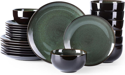 LERATIO Ceramic Dinnerware Sets for 8,Stoneware Plates and Bowls Sets,Handmade Reactive Glaze