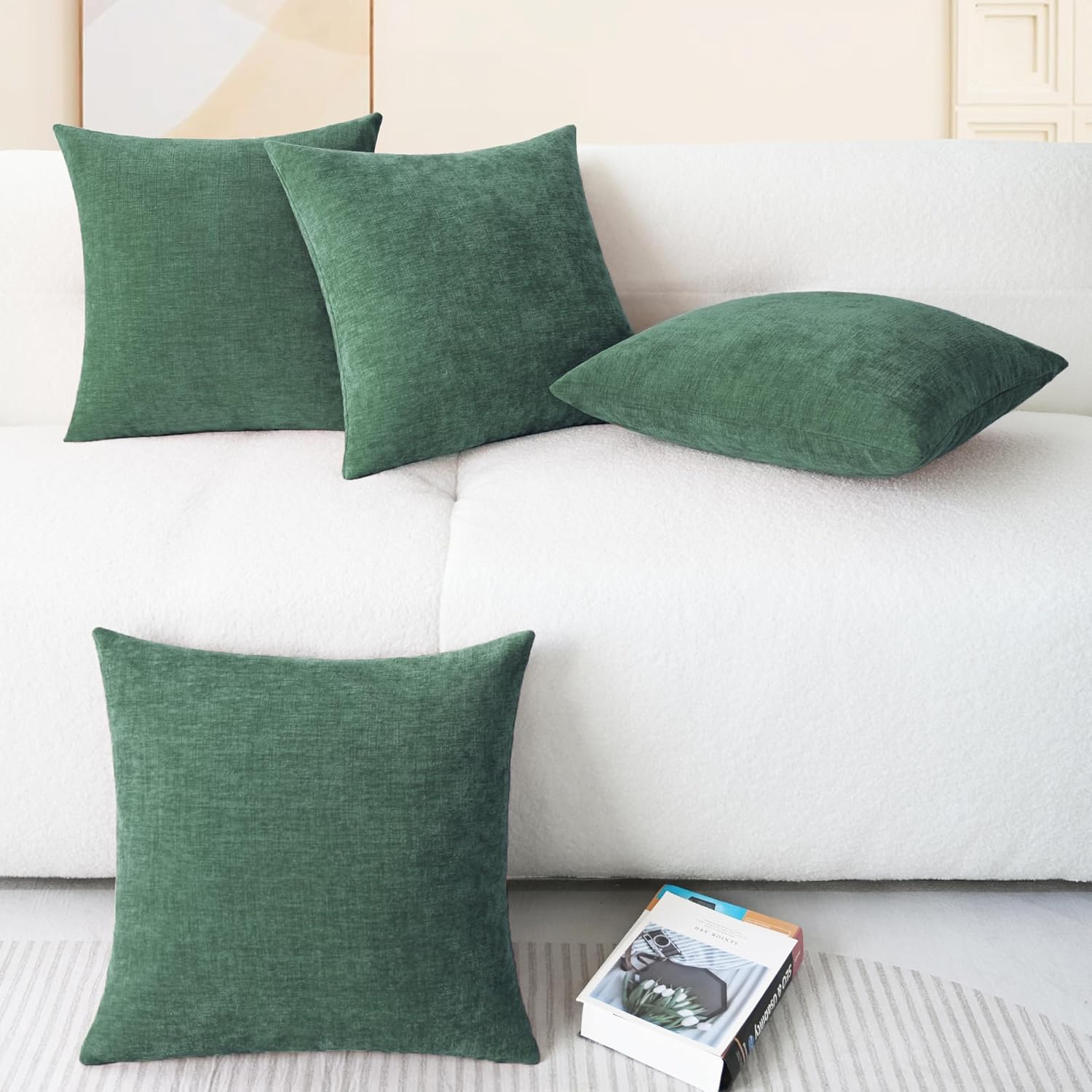 CaliTime Throw Pillow Covers Decorative 18 X 18 Inches Pack of 4 Cozy Chenille Cushion Cases for