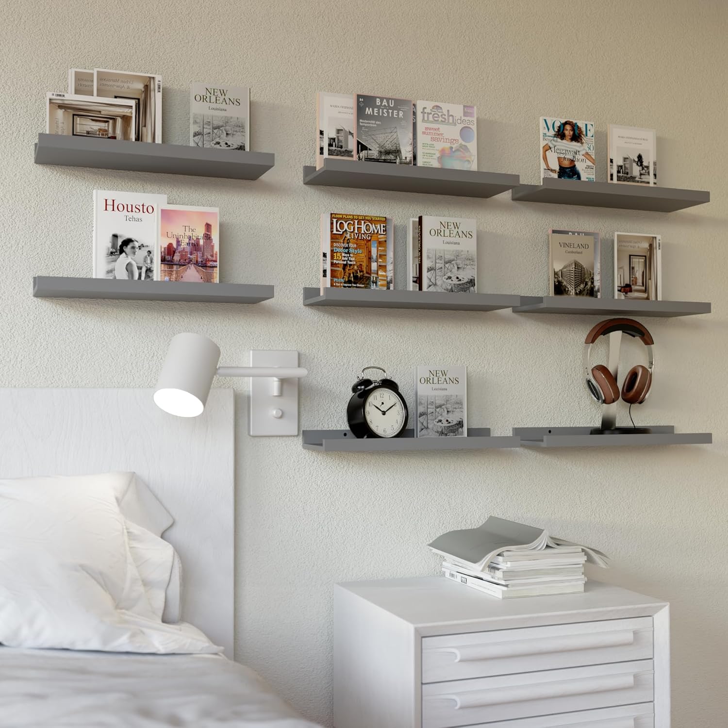 RICHER HOUSE 8 Set Floating Wall Mounted Shelves, Nursery Hanging Book Shelves with Lip for
