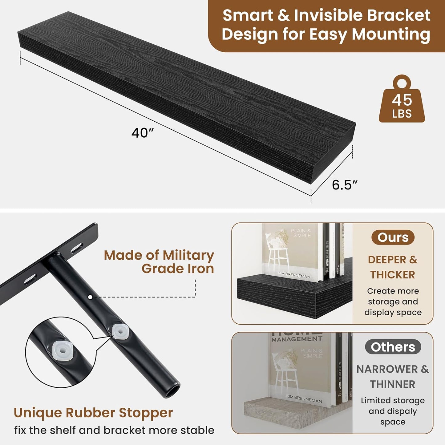 fuqing Floating Shelves for Wall, Bathroom Shelf Wall Mounted for Storage, Shelves with Invisible