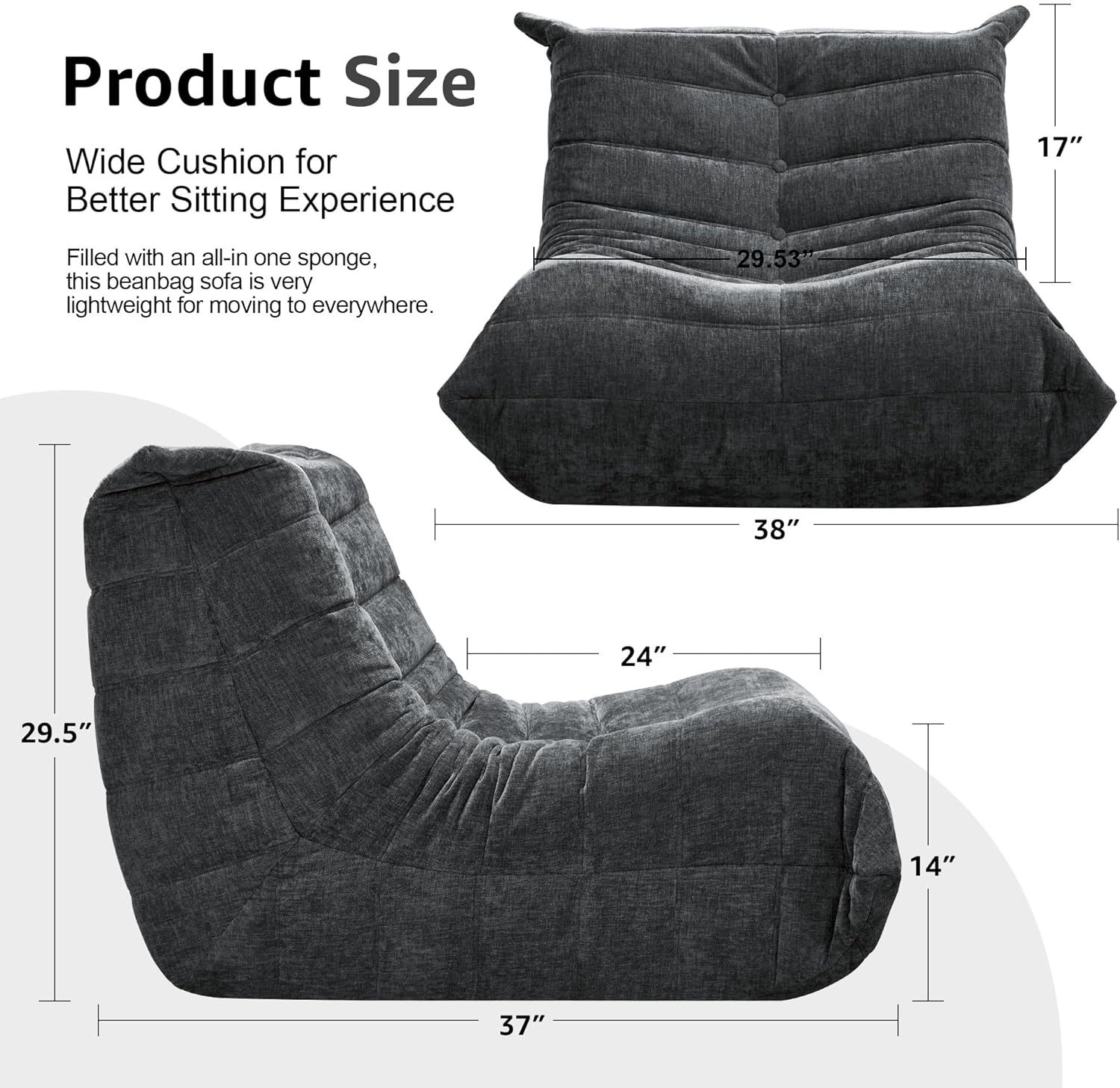 Bean Bag Chairs for Adults Giant Bean Bag Chair Memory Foam BeanBag Chair Big Bean Bag Sofa with