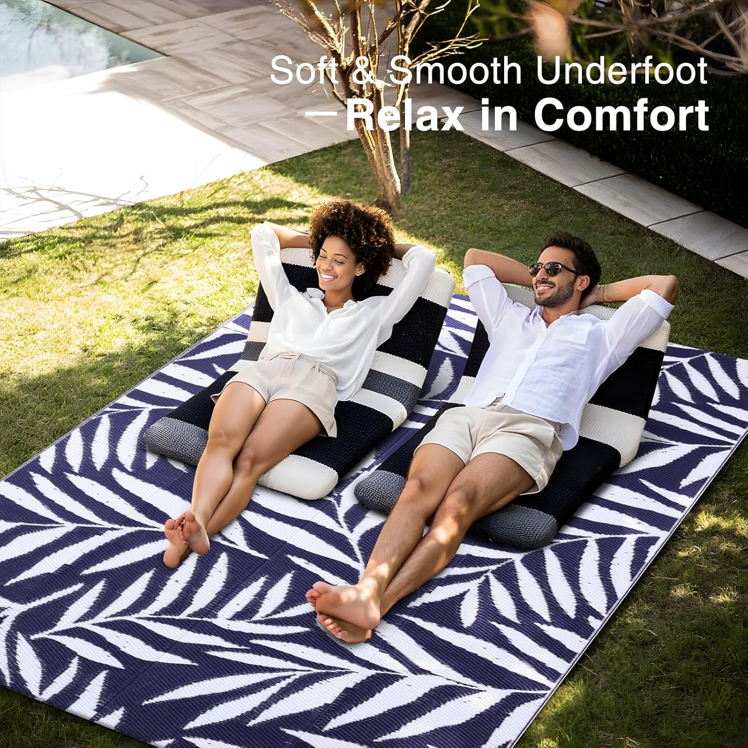 OLANLY Waterproof Outdoor Rug 5x8 ft, Reversible Outdoor Plastic Straw Rug with Leaf Pattern, RV