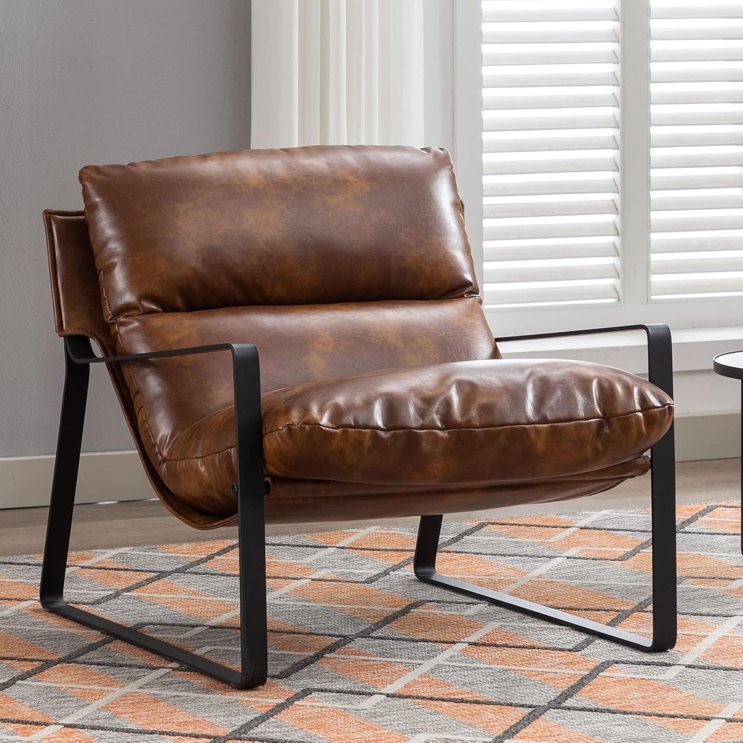DUOMAY Mid-Century Accent Chair Armchair Set of 2, Comfy PU Leather Leisure Chair Lazy Chair with