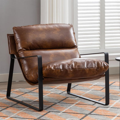 DUOMAY Mid-Century Accent Chair Armchair Set of 2, Comfy PU Leather Leisure Chair Lazy Chair with