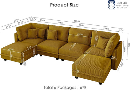 LLappuil Modular Sectional Sofa with Storage Seats, Corduroy Convertible Modular U Shaped Sectional