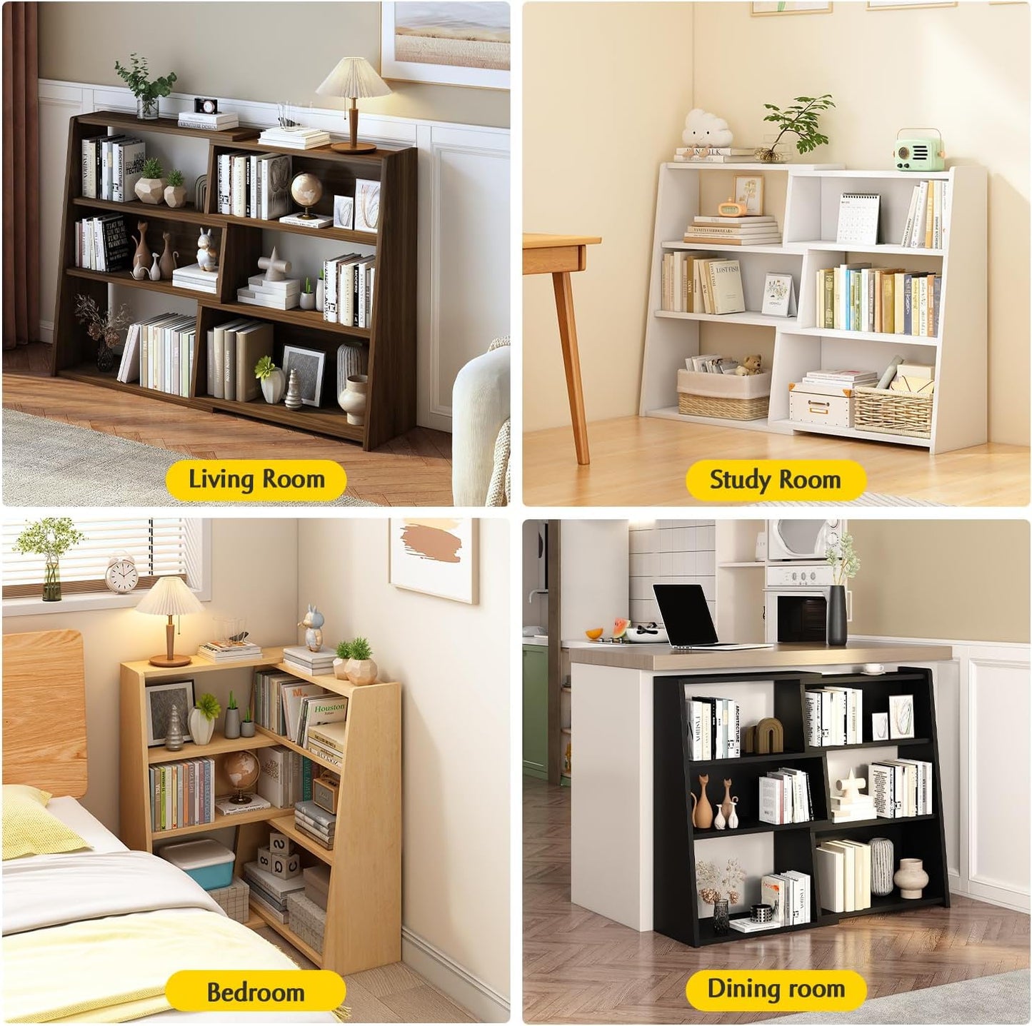 IOTXY Wooden Extendable Shelf Bookcase - 3-Tier Ladder Low Short Bookshelf for Small Space or