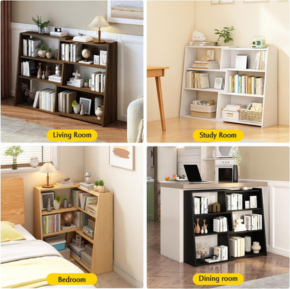 IOTXY Wooden Extendable Shelf Bookcase - 3-Tier Ladder Low Short Bookshelf for Small Space or