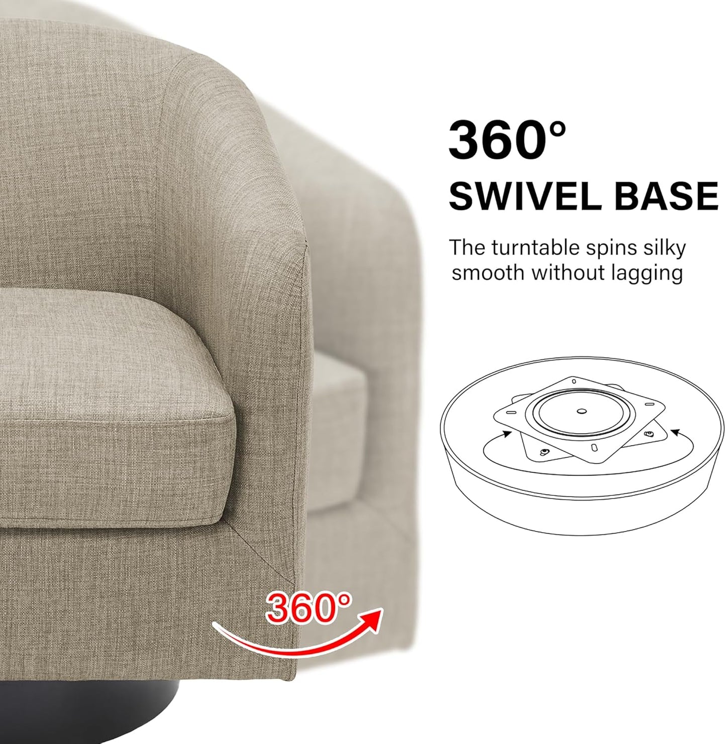 Swivel Barrel Accent Chair, Modern Round Linen Arm Chair for Living Room, Bedroom, Comfy Club