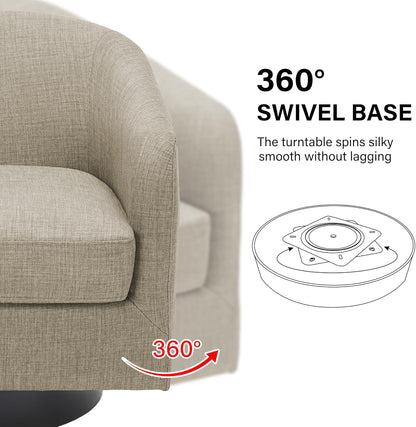 Swivel Barrel Accent Chair, Modern Round Linen Arm Chair for Living Room, Bedroom, Comfy Club