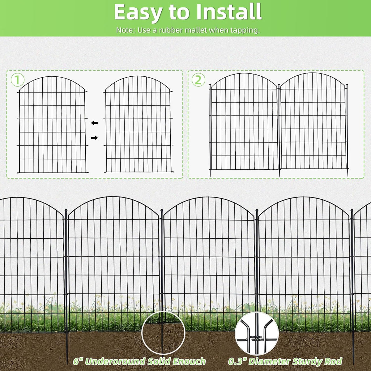 Decorative Garden Fence 40in (H) x24ft (L), 10 Pack No Dig Fence Animal Barrier for Dog, Arched