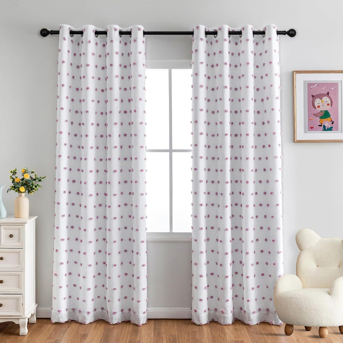 MYSKY HOME Total Blackout Curtains for Girls Bedroom with Purple Pom Pom Sheer 90 Inch Long 100%