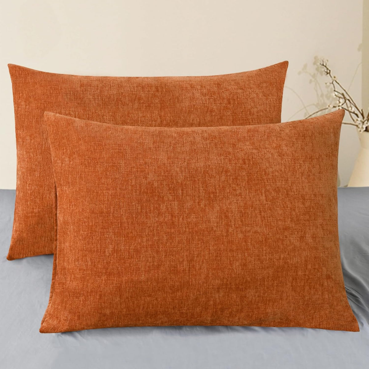 CaliTime Fall Throw Pillow Covers Decorative 20 X 26 Inches Pack of 2 Cozy Chenille Standard Pillow