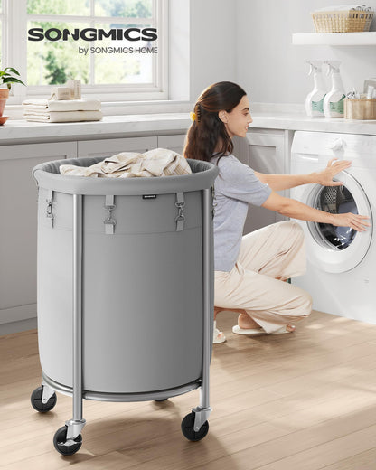 SONGMICS Laundry Basket, Rolling Steel Frame with 2 Locking Wheels, 110 L