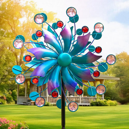 360°Solar Wind Spinner with Lights Blue Metal Garden Outdoor Decor Yard Lawn Art Decor for Patio