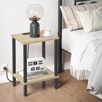 TUTOTAK End Table with Charging Station, Small Side Table with Outlets, Nightstand Bedside Table