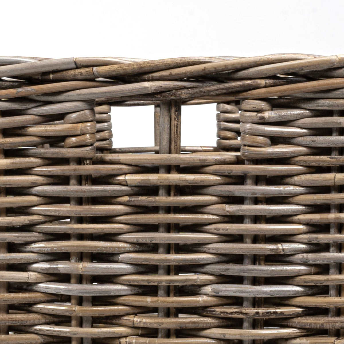 happimess Yael Coastal Hand-Woven Rattan Basket with Wheels, Kubu Gray