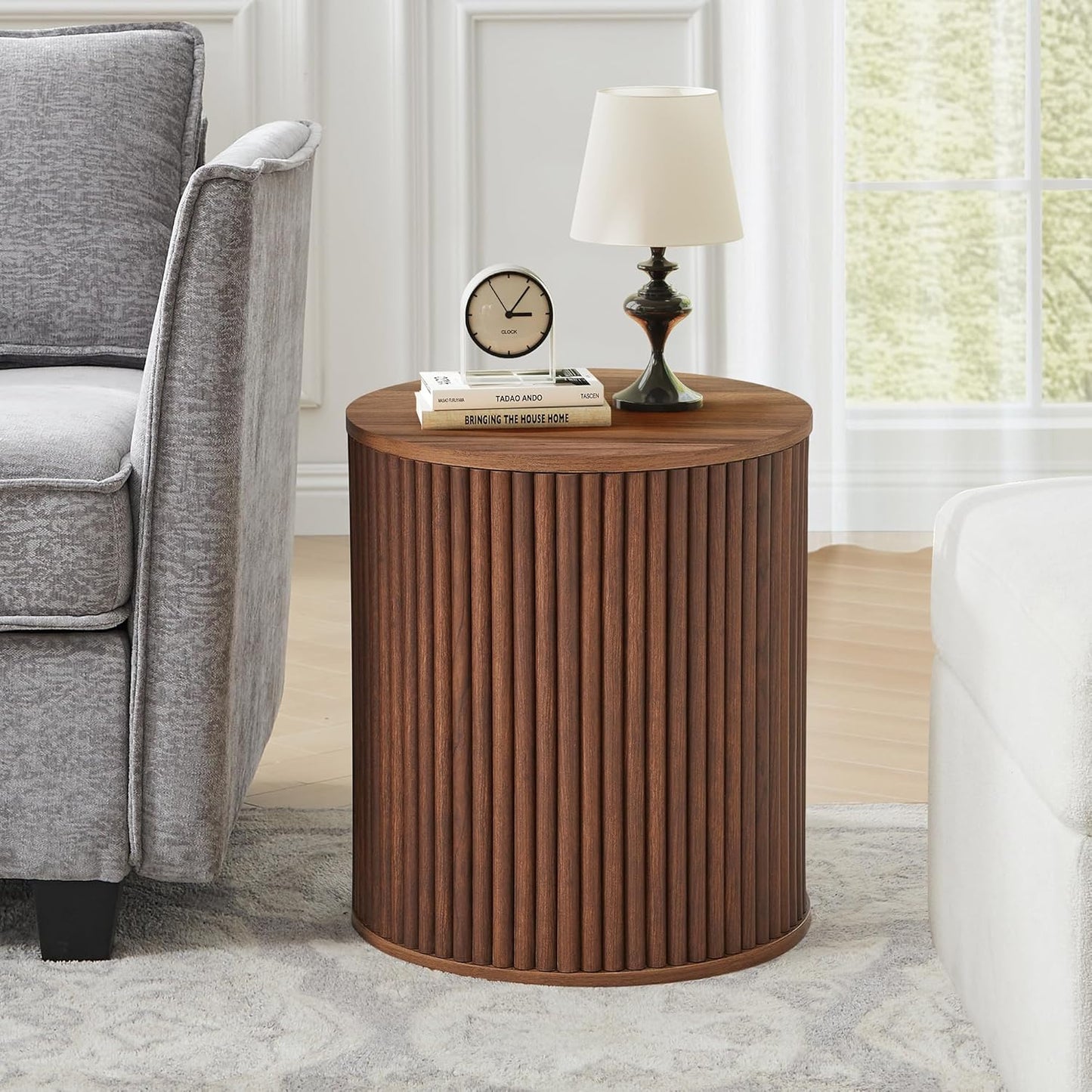 AVZEAR Small Round Side Table Fluted Night Stand Set of 2, Mid Century Modern End Table with
