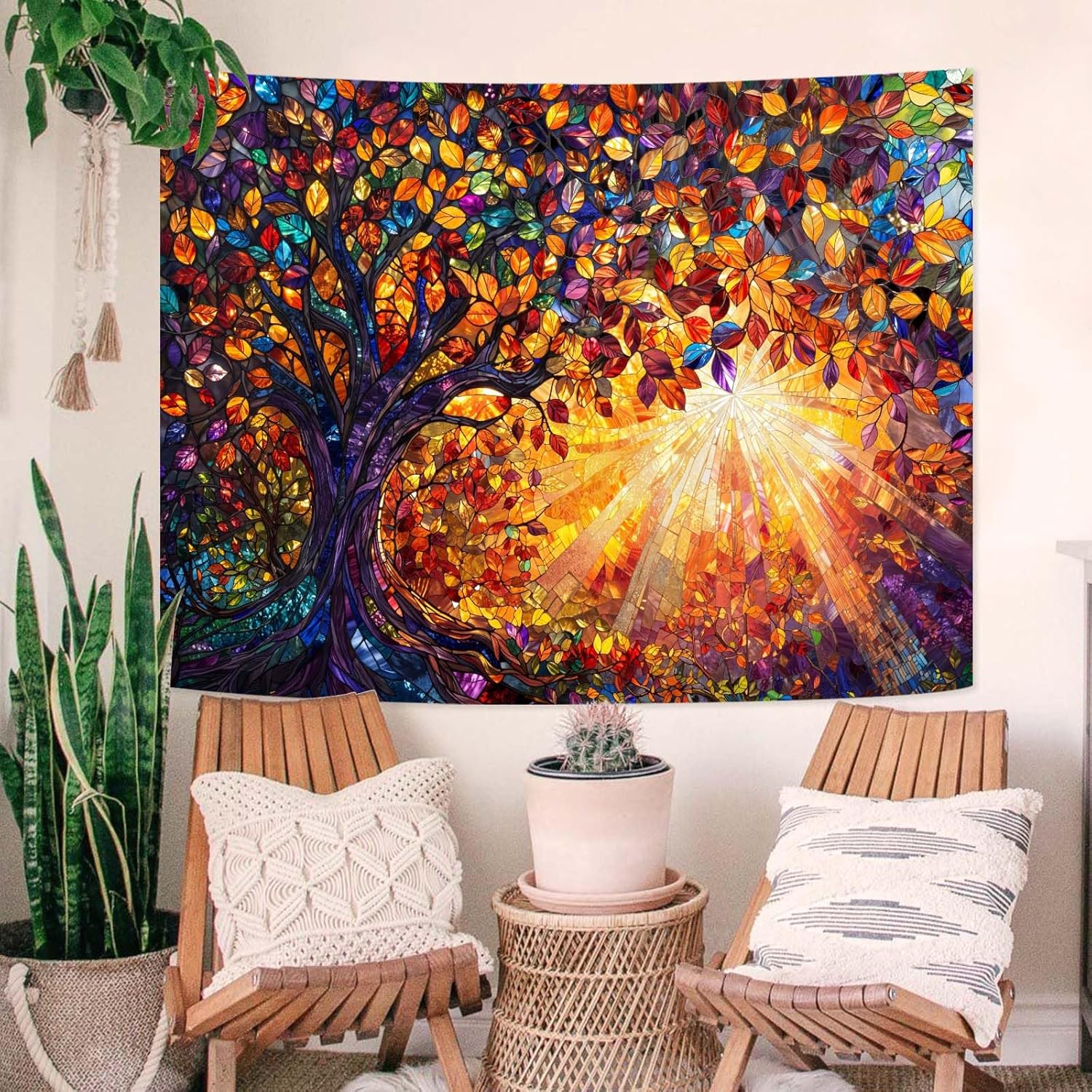 Lunerfex Tree of Life Tapestry Stained Glass Tapestry Wall Decor Tapestries for Bedroom Art