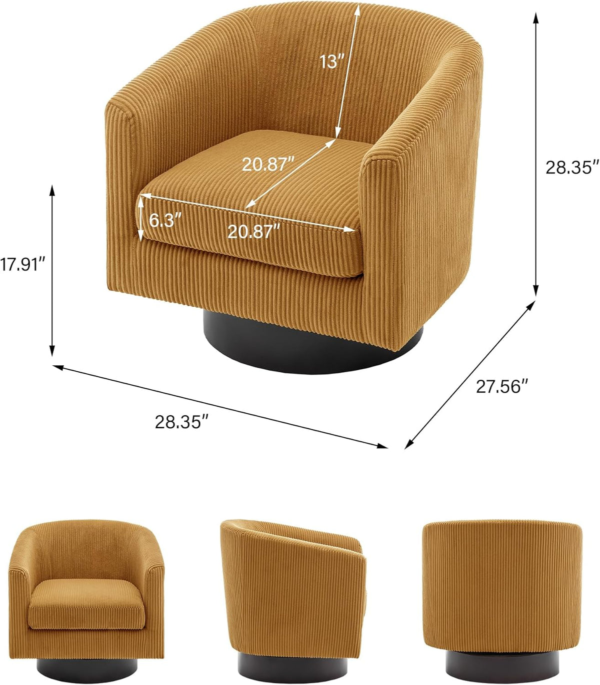 Swivel Barrel Accent Chair, Modern Round Corduroy Fabric Arm Chair for Living Room, Bedroom, Comfy