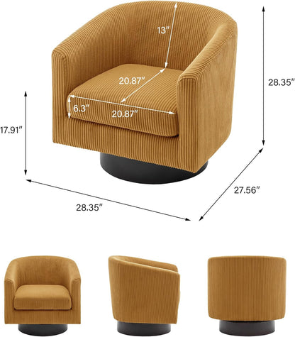 Swivel Barrel Accent Chair, Modern Round Corduroy Fabric Arm Chair for Living Room, Bedroom, Comfy
