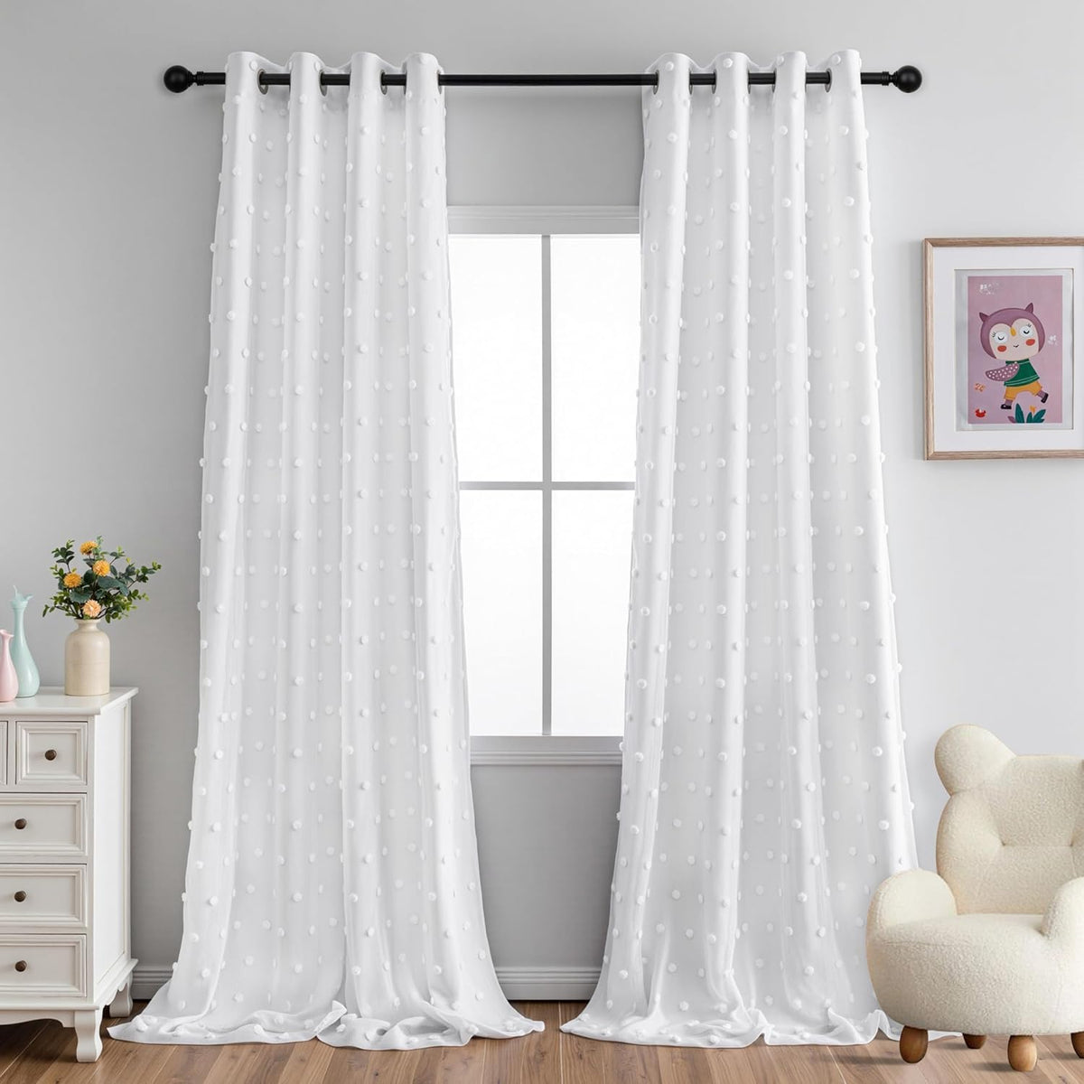 MYSKY HOME 100% Blackout Curtains for Living Room White Curtains 95 Inch Long Light Block Girls