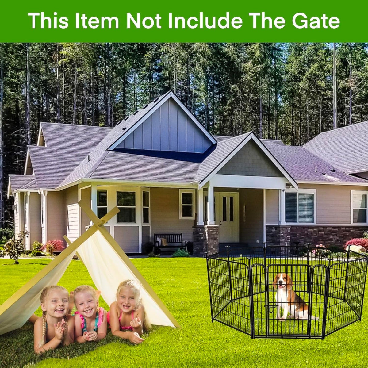 Doorless 54in(H) Garden Fence Animal Barrier, 8 Panels Total 17.7 Ft(L) Outdoor Dog Fence, Black