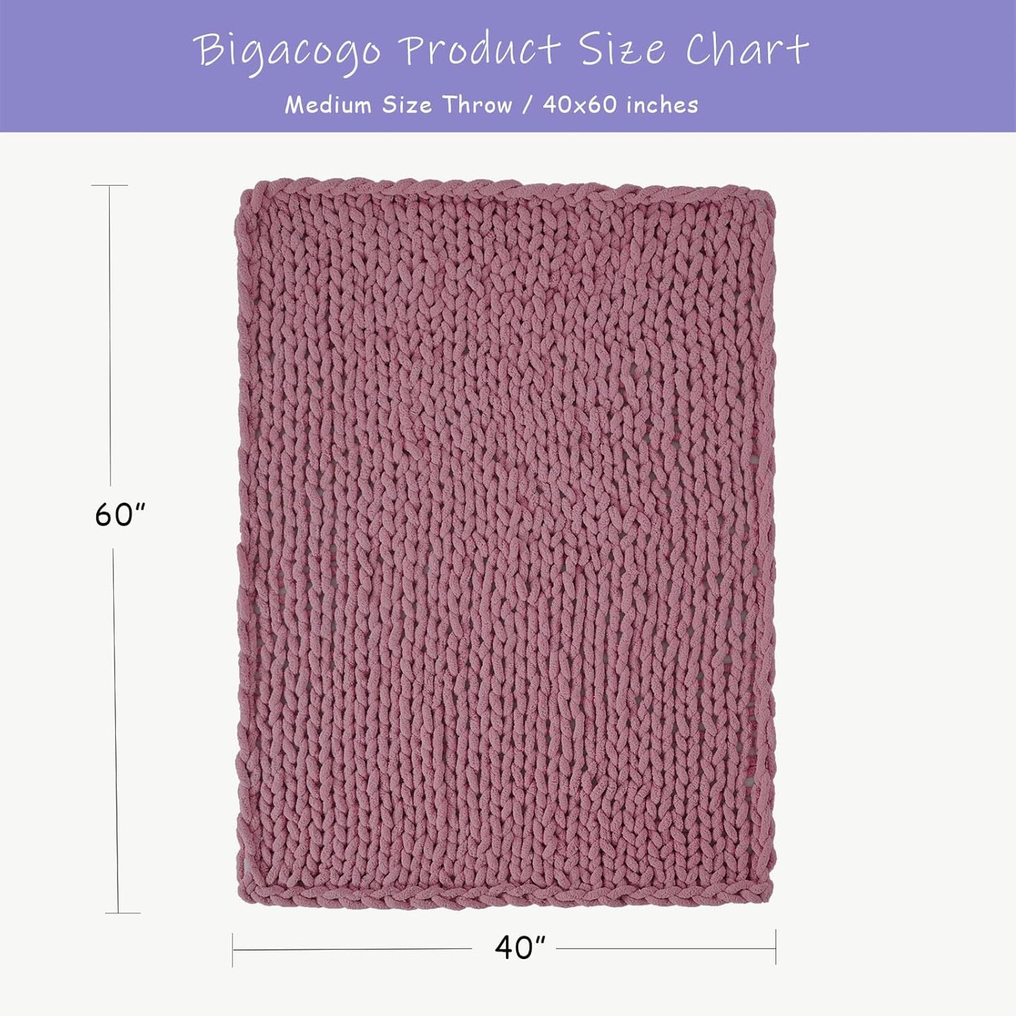 Bigacogo Chunky Knit Throw Blanket for Couch, 40x60 inches, 100% Hand Knitted with Thick Jumbo