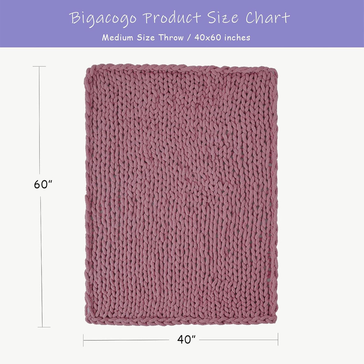 Bigacogo Chunky Knit Throw Blanket for Couch, 40x60 inches, 100% Hand Knitted with Thick Jumbo
