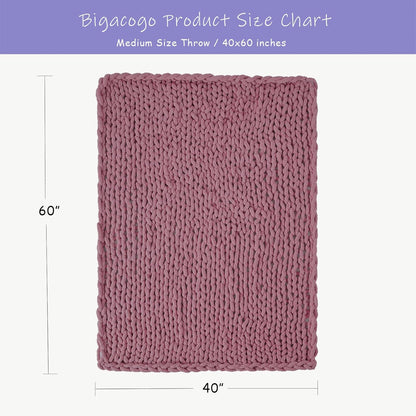 Bigacogo Chunky Knit Throw Blanket for Couch, 40x60 inches, 100% Hand Knitted with Thick Jumbo
