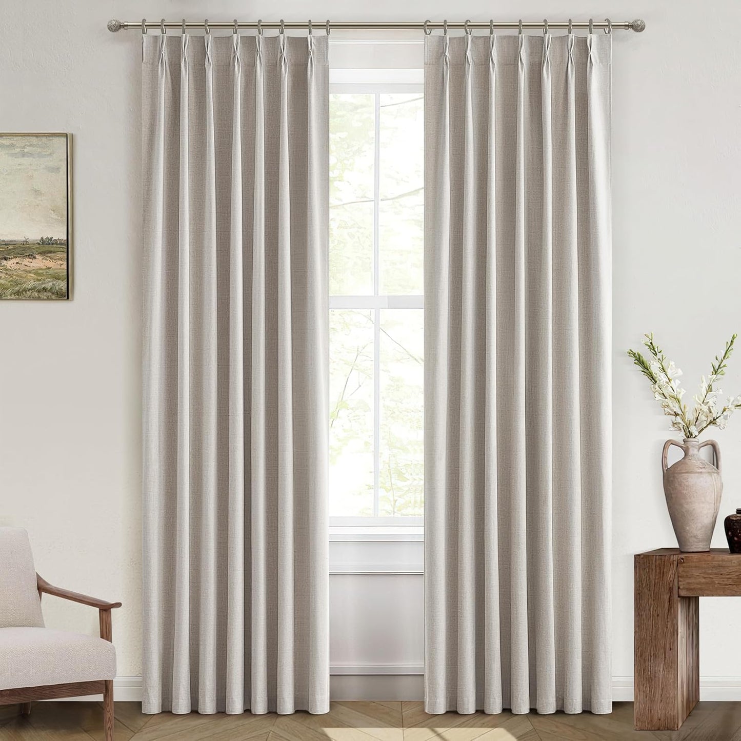 100% Blackout Thermal Curtains 84 Length 2 Panels Set for Bedroom, Linen Windows Pinch Pleated