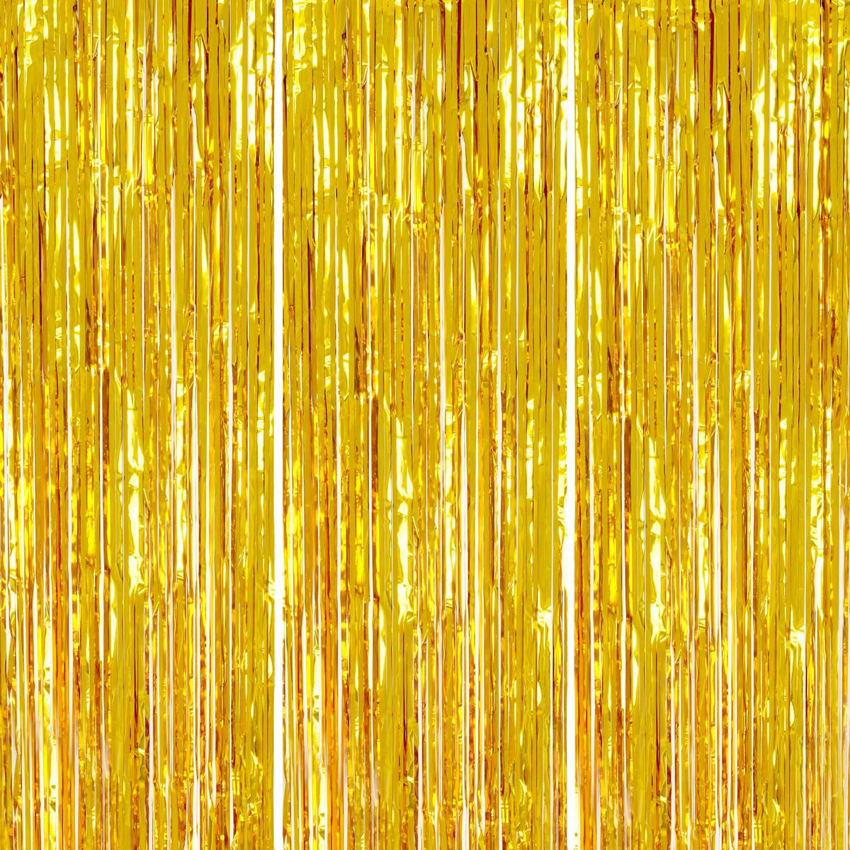 3 Pack Foil Fringe Backdrop - Gold Shiny Tinsel Curtains for Party Decoration/Photo Booth Props