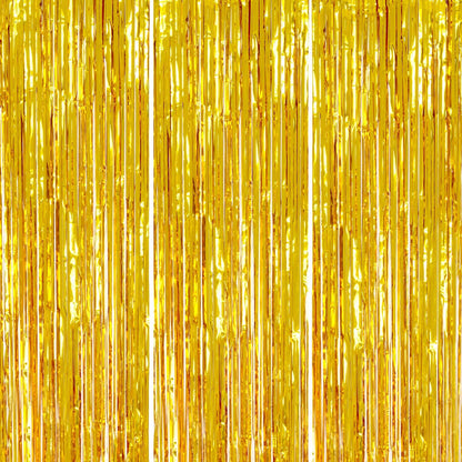 3 Pack Foil Fringe Backdrop - Gold Shiny Tinsel Curtains for Party Decoration/Photo Booth Props