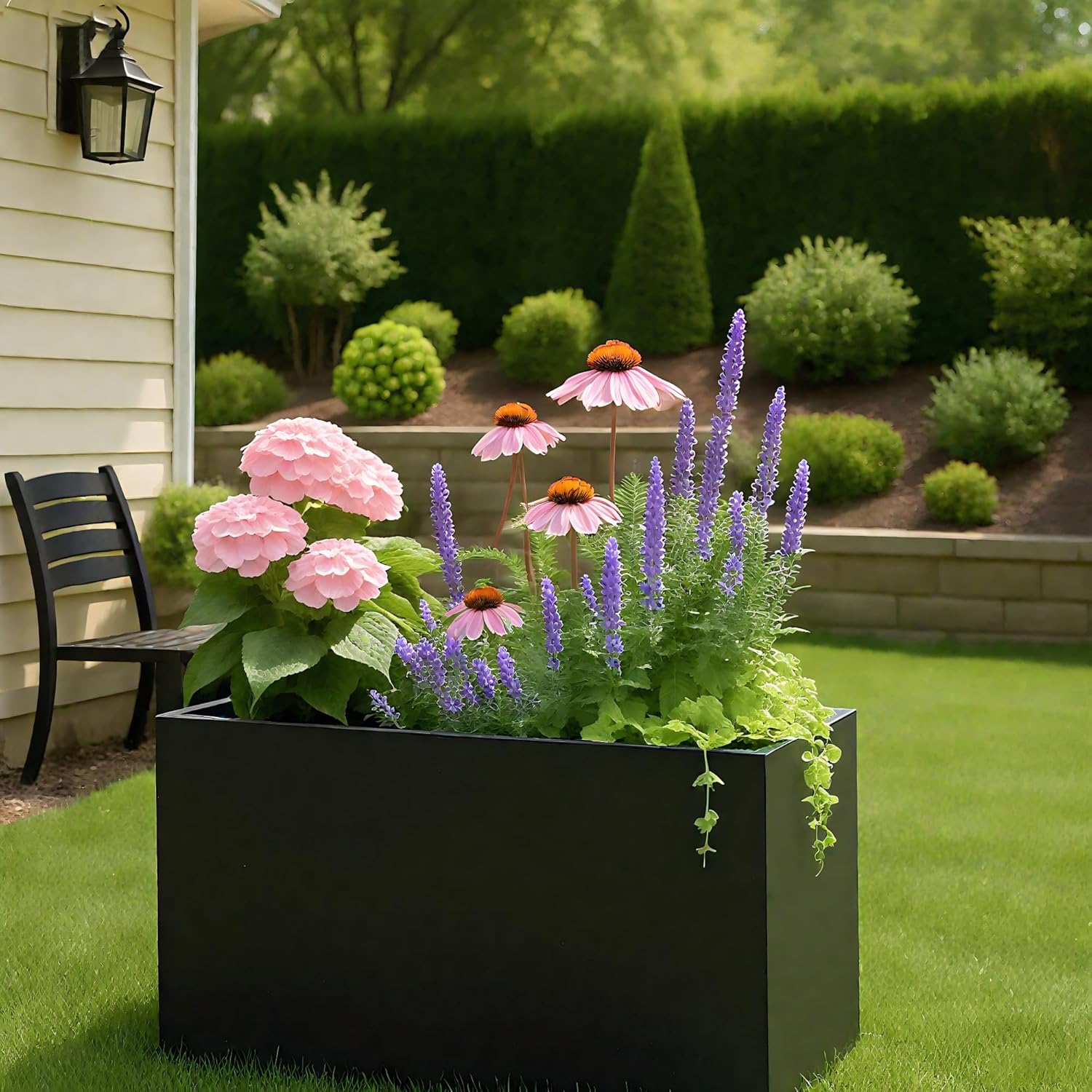 Kozyard 36" x 12" x 24" Metal Rectangular Planter Box Steel Long Box Planter Black Powder Coated