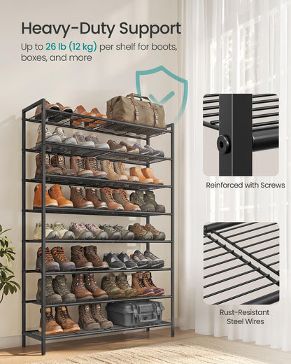SONGMICS Metal Shoe Rack, Free Standing Shoe Organizer for Entryway Closet Garage Small Spaces