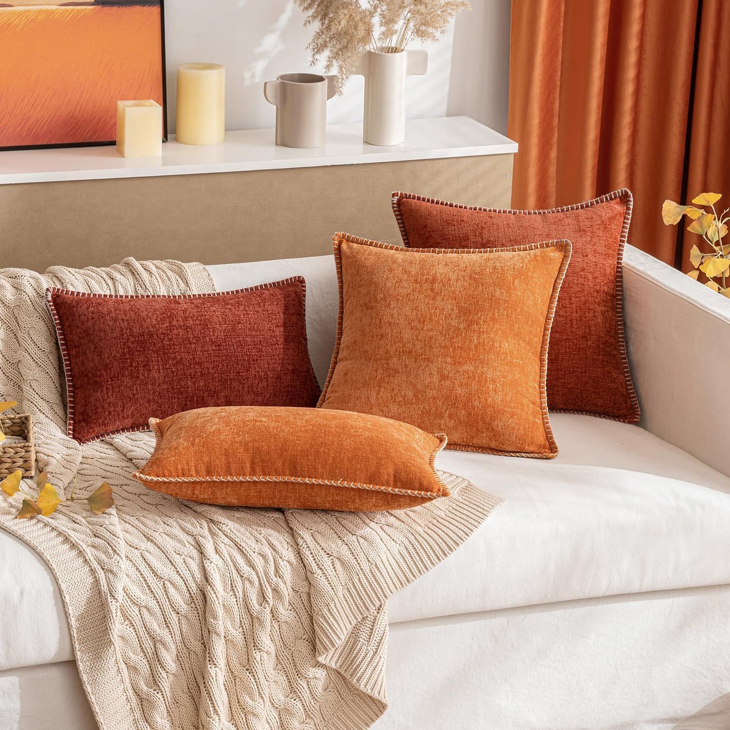 MIULEE Pack of 2 Fall Couch Throw Pillow Covers 16x16 Inch Burnt Orange Farmhouse Decorative Pillow