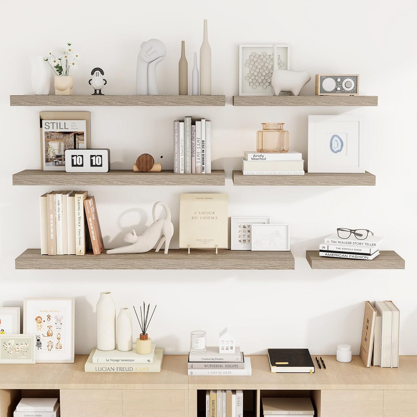 48 Inch Floating Shelves, 3D Textured Wood Grain, 48"x9.25"x1.5" Inch Deep Floating Shelves for